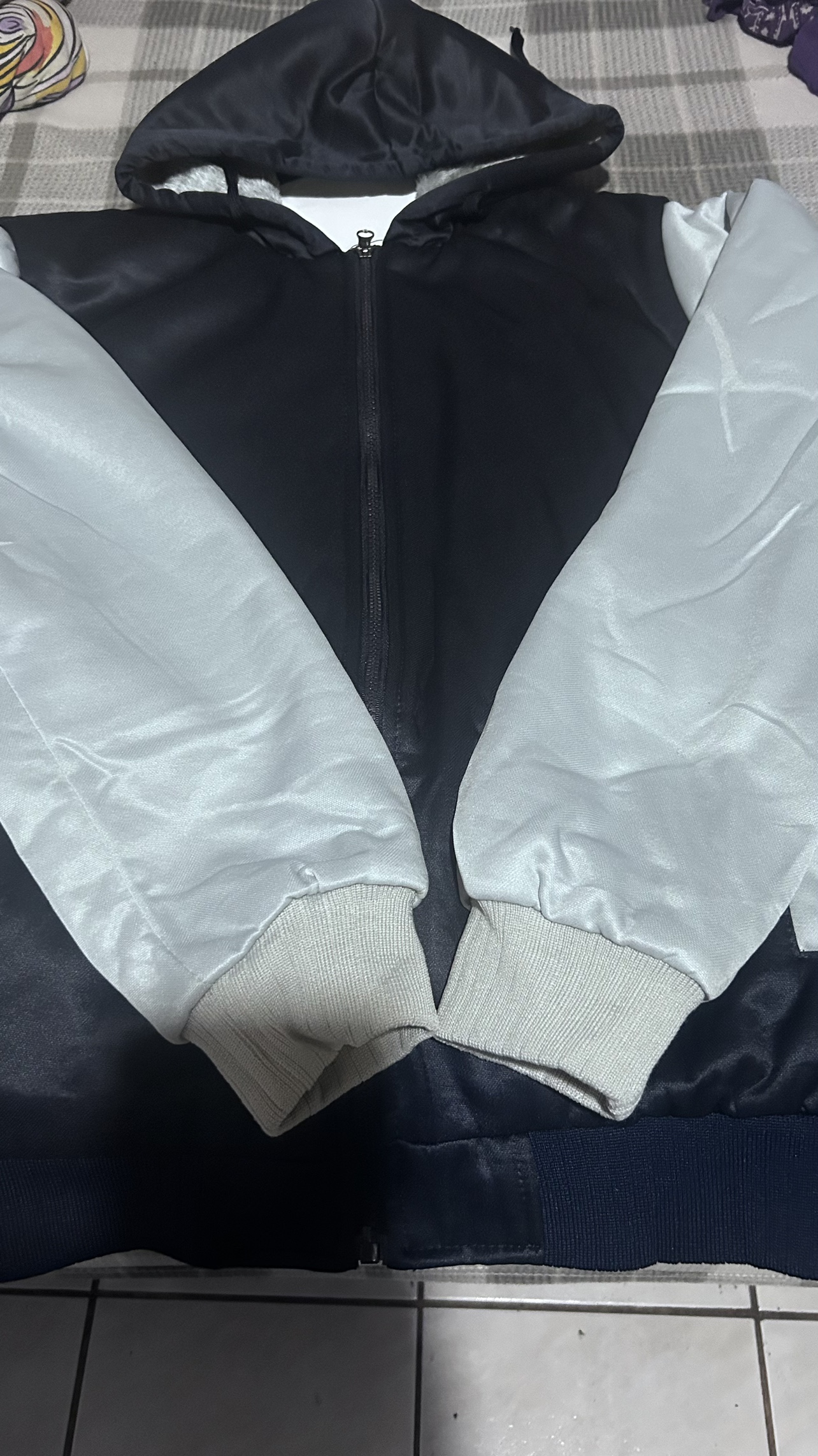 Navy and Grey Satin Jacket