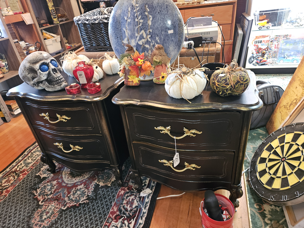 Black and Gold Two Drawer Nightstands