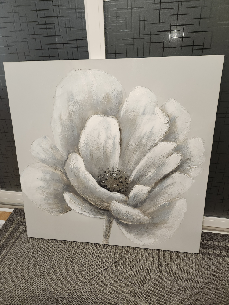 X-Large Canvas Painting of a White and Grey Flower