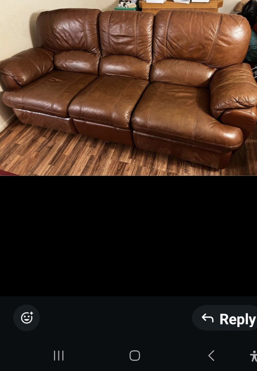 Brown Leather Reclining Sofa - photo 2