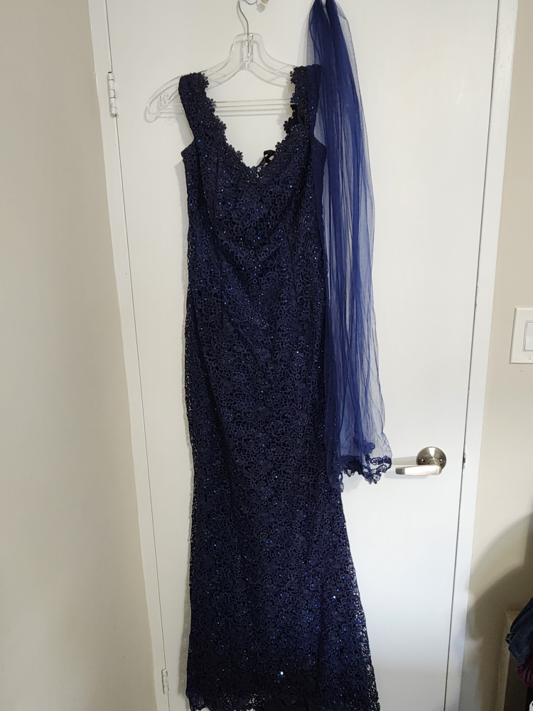 Navy Blue Beaded Lace Dress with Matching Scarf