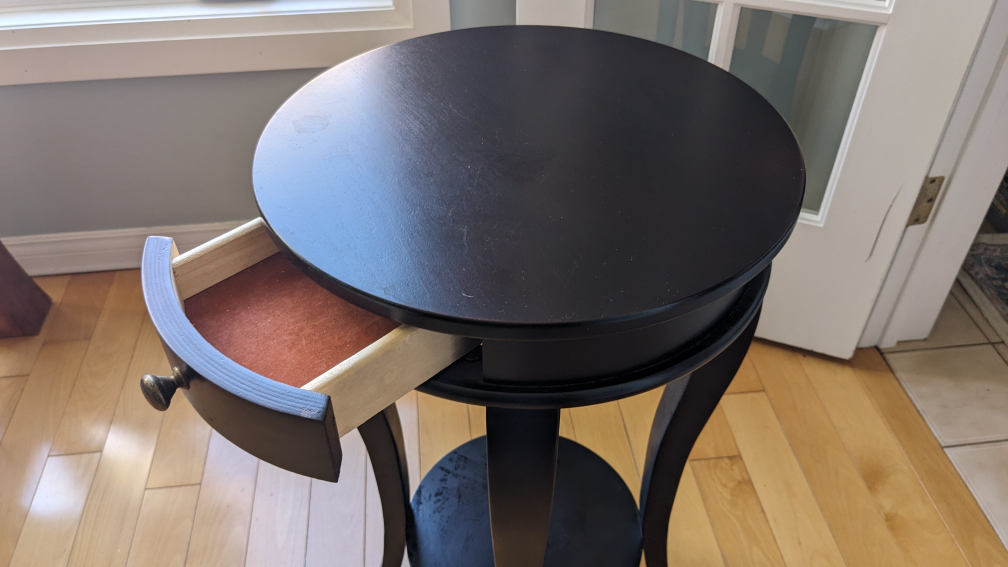 Black Round End Table with Drawer - photo 2