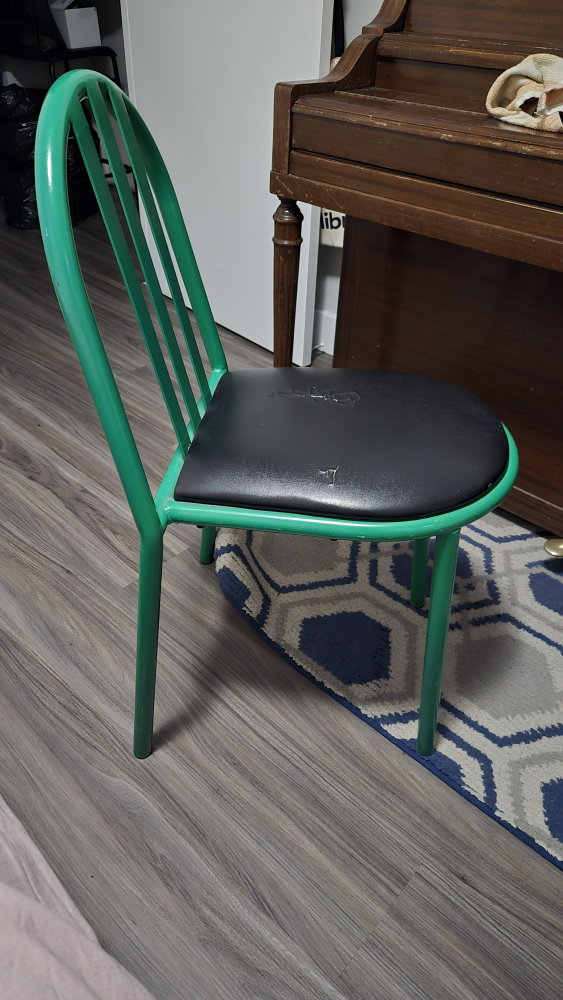 Green Metal Chair with Black Padded Seat - photo 2