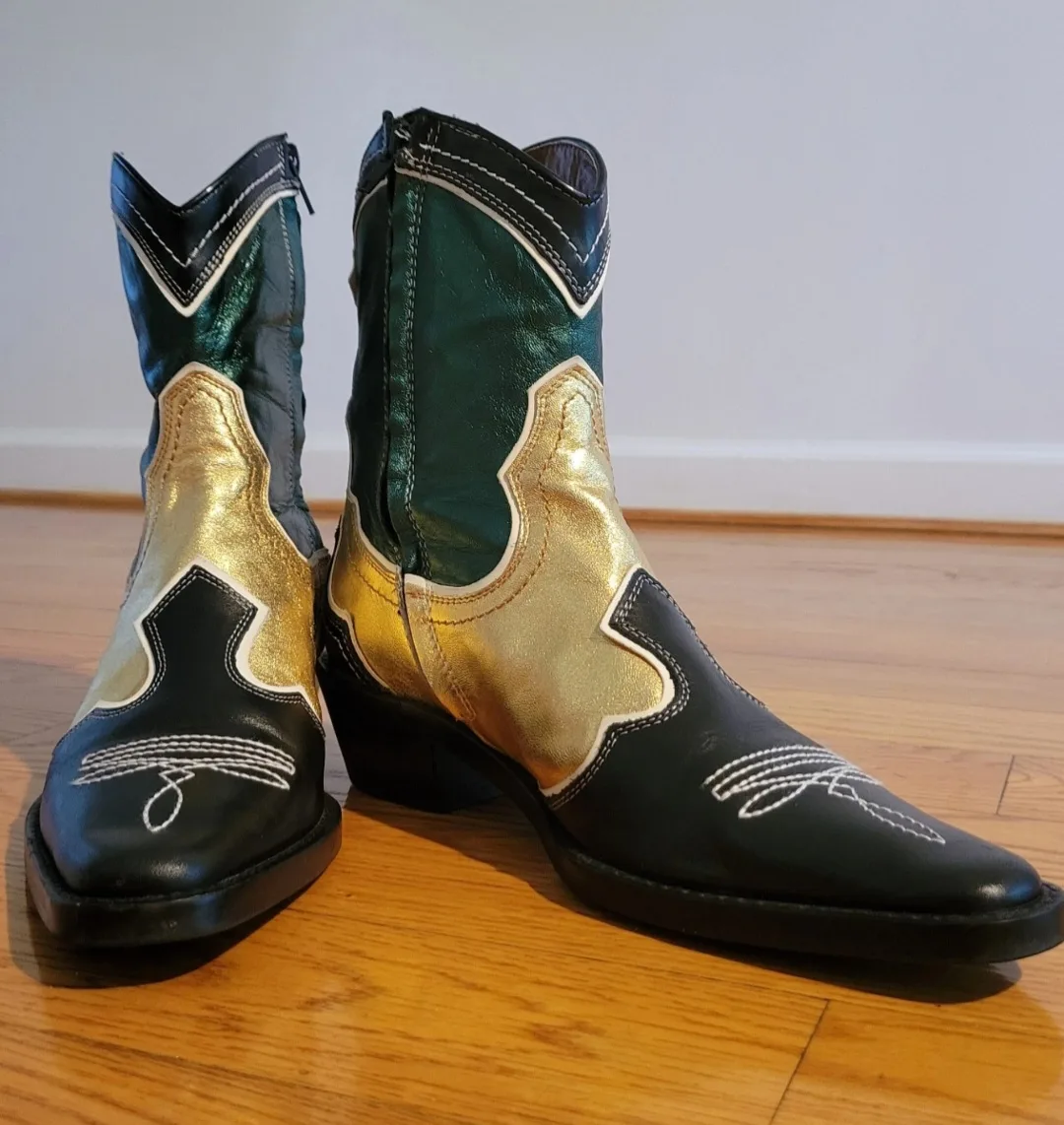 Zara Green Gold Cowboy Boots, size 7.5 US image indicator(2)