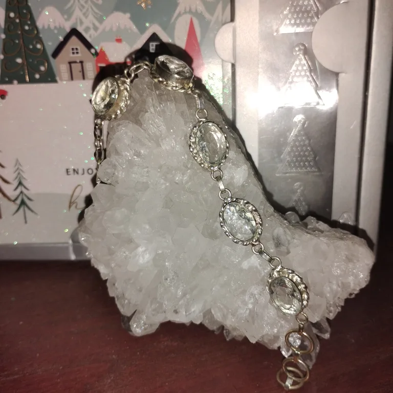 Sterling Silver Bracelet with Clear Stones 925 thumbnail