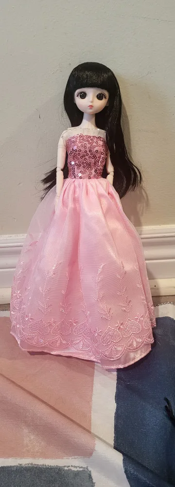 ANIME DOLL + SEQUINS PINK DRESS - HAS GLASS EYES & BLACK HAIR image indicator(5)