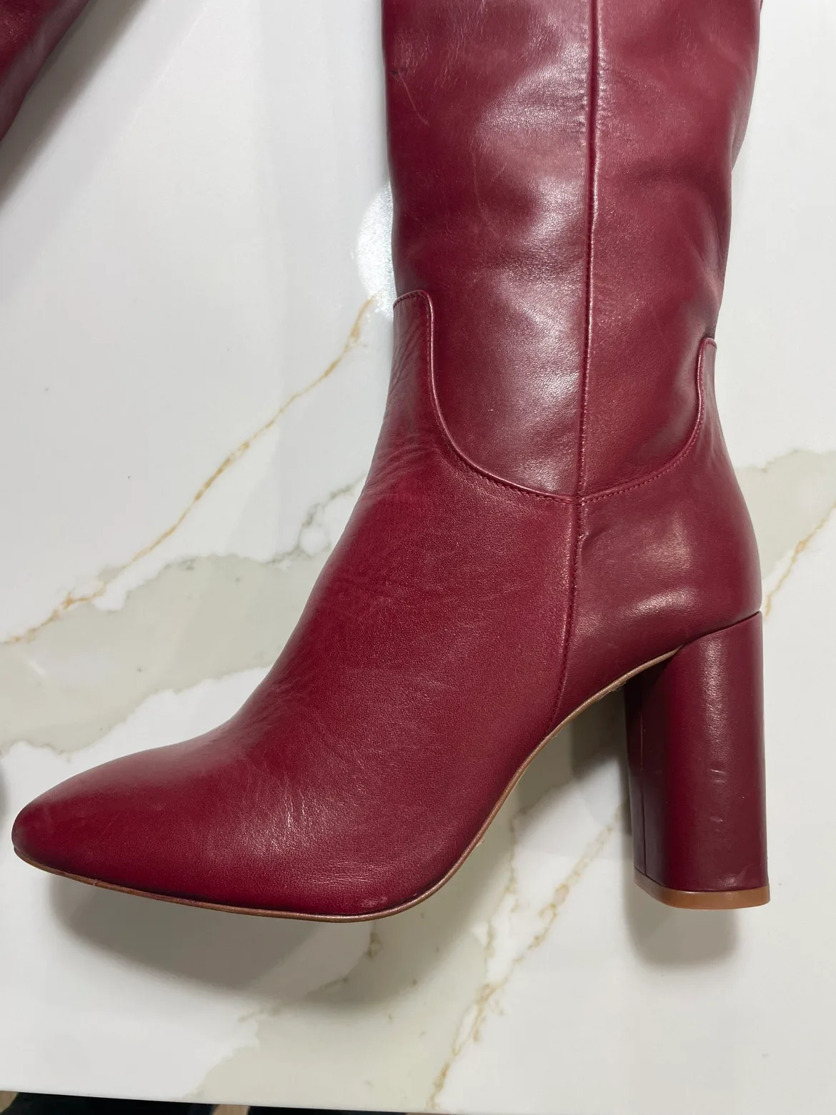 Zara Burgundy Leather Knee High Boots image indicator(2)