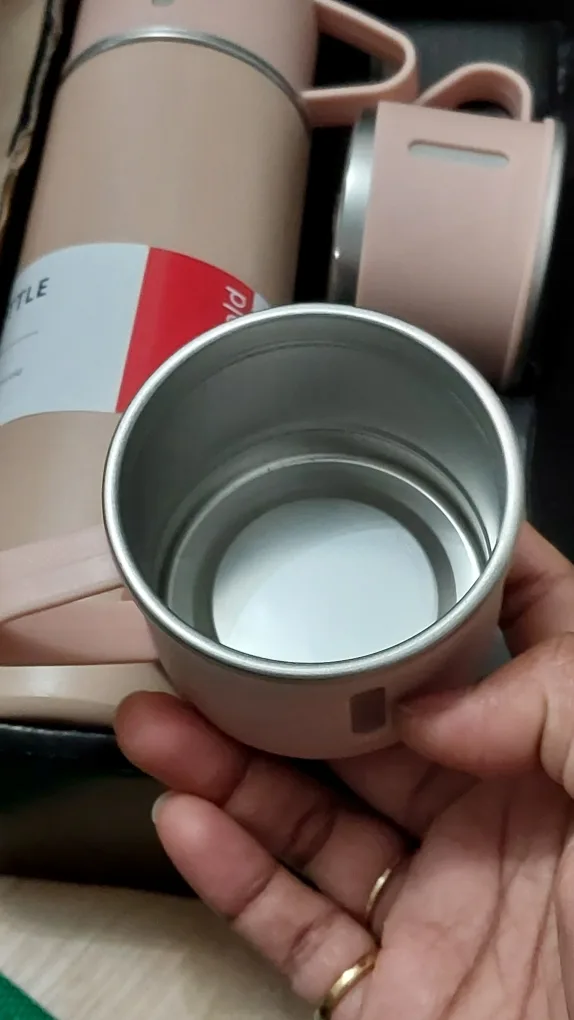 BNIB Steel Vacuum Bottle with 3 Cups - black & Pink colors avl 🧡 image indicator(4)