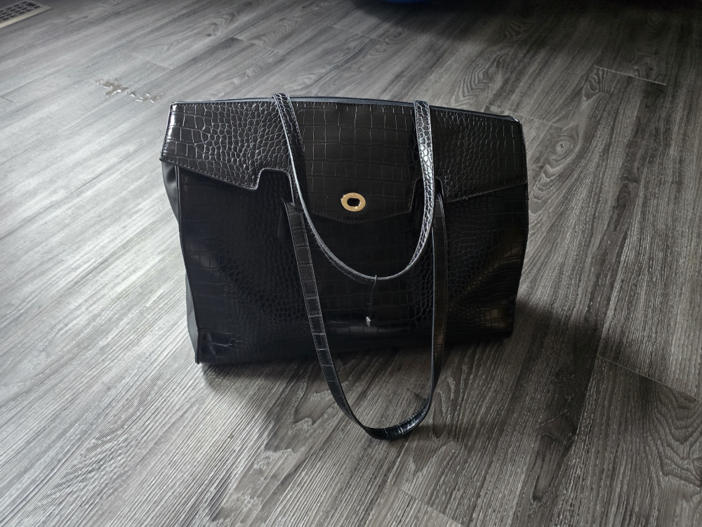 Black Crocodile Embossed laptop Tote Bag