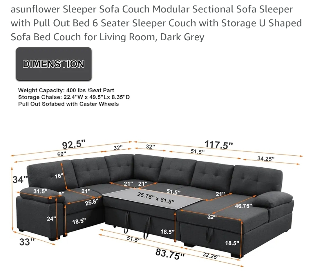Dark Grey Sectional Sleeper Sofa with Storage - photo 5