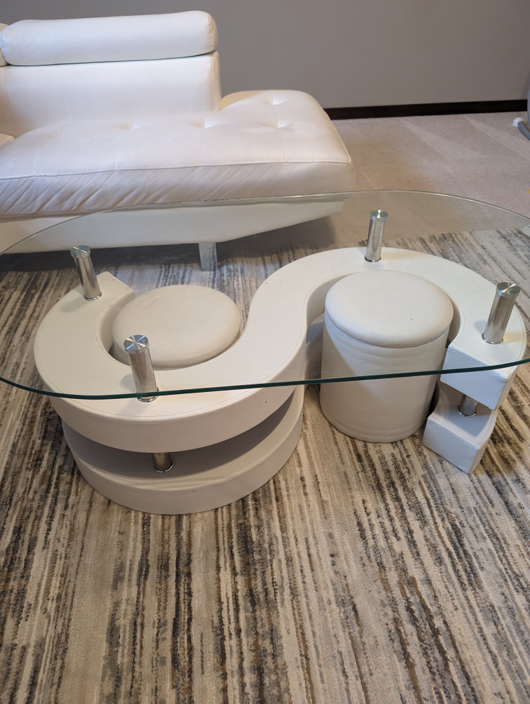 White Coffee Table with Two Ottomans