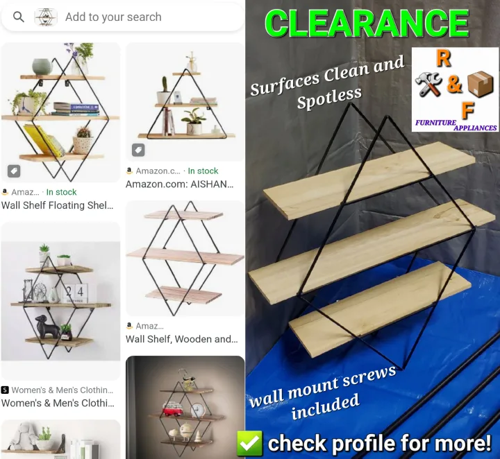 3-Tier Floating Shelf Wood Geometric Diamond Shape thumbnail