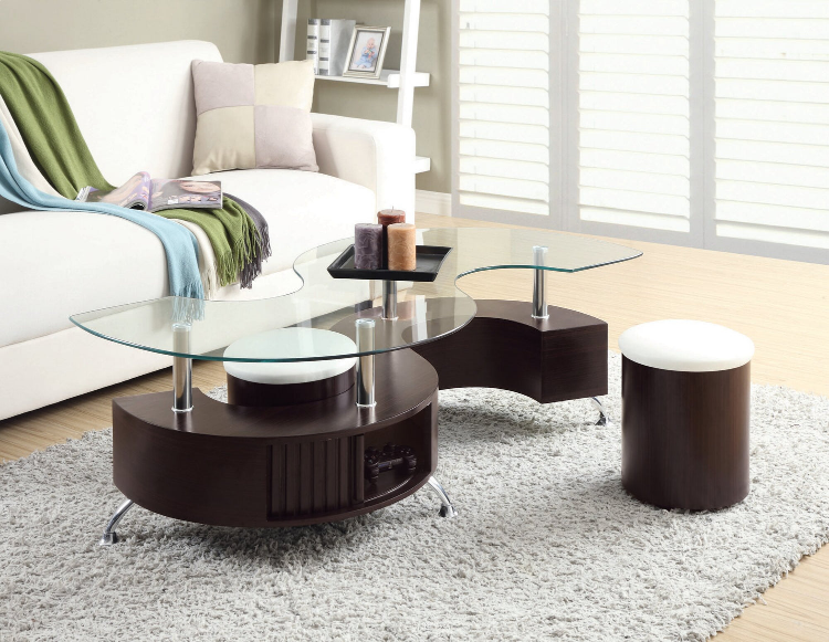 Modern S-shaped 3-Pack Coffee + 2 Ottomans with Storage