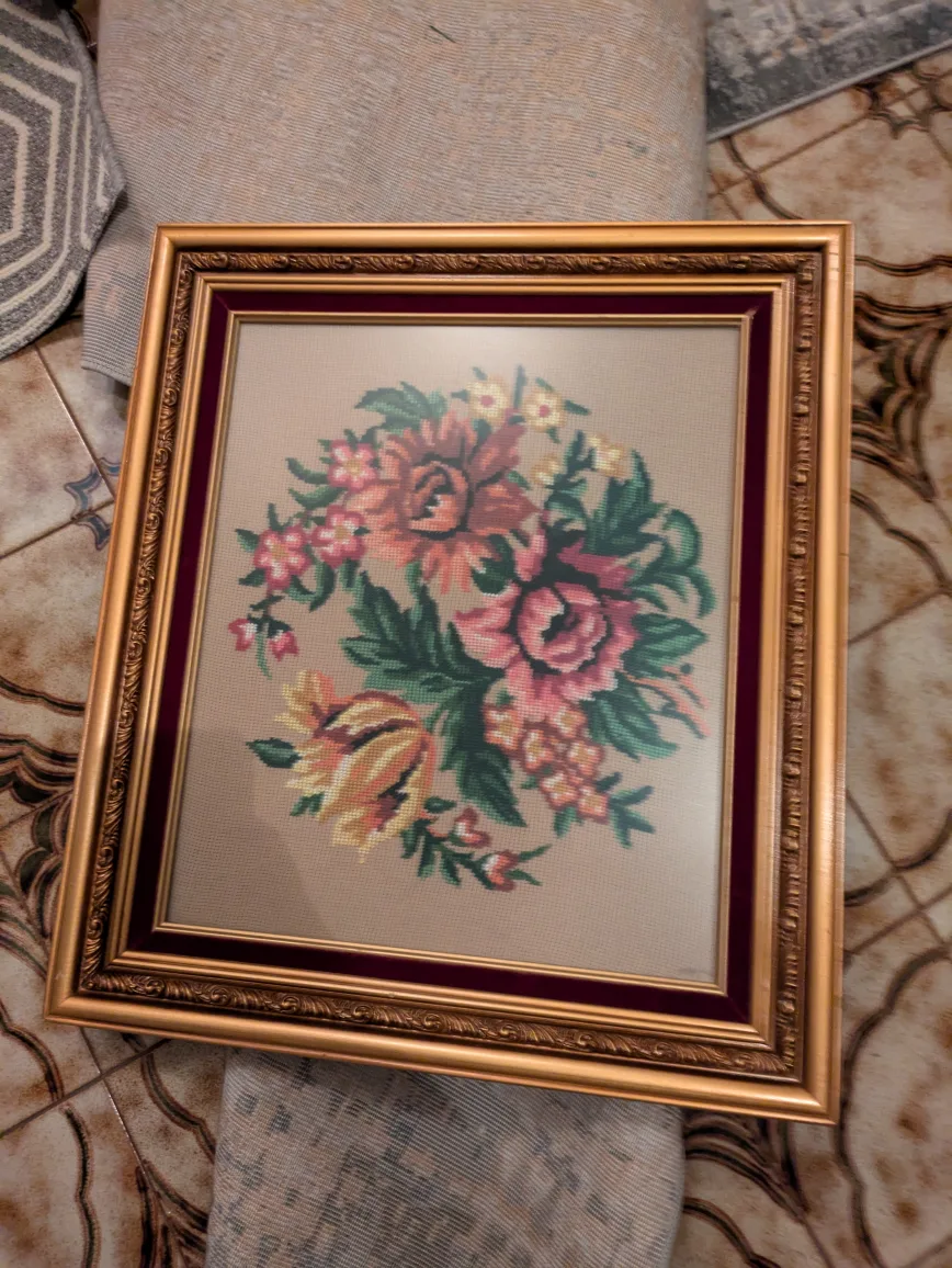 Framed floral needlepoint thumbnail