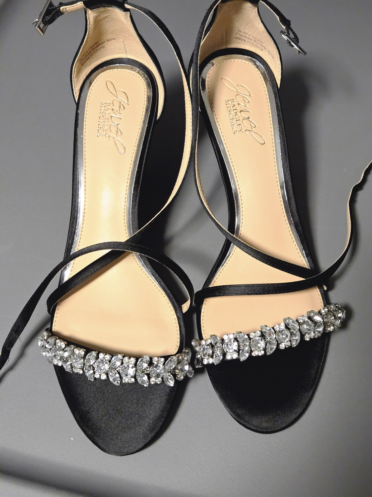 Badgley Mischka Jewel Black Satin Rhinestone Sandals