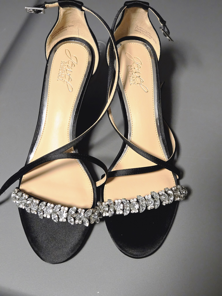 Badgley Mischka Jewel Black Satin Rhinestone Sandals - photo 2