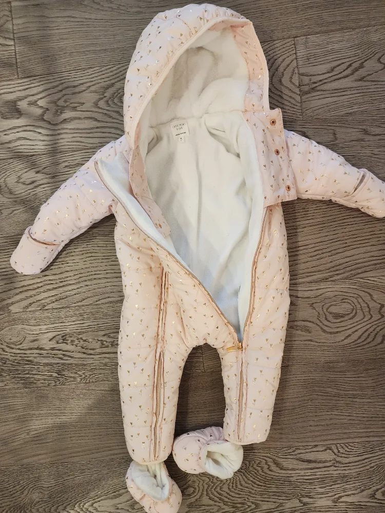 Pink Baby Girl Snowsuit with Rosegold Hearts - 9M thumbnail