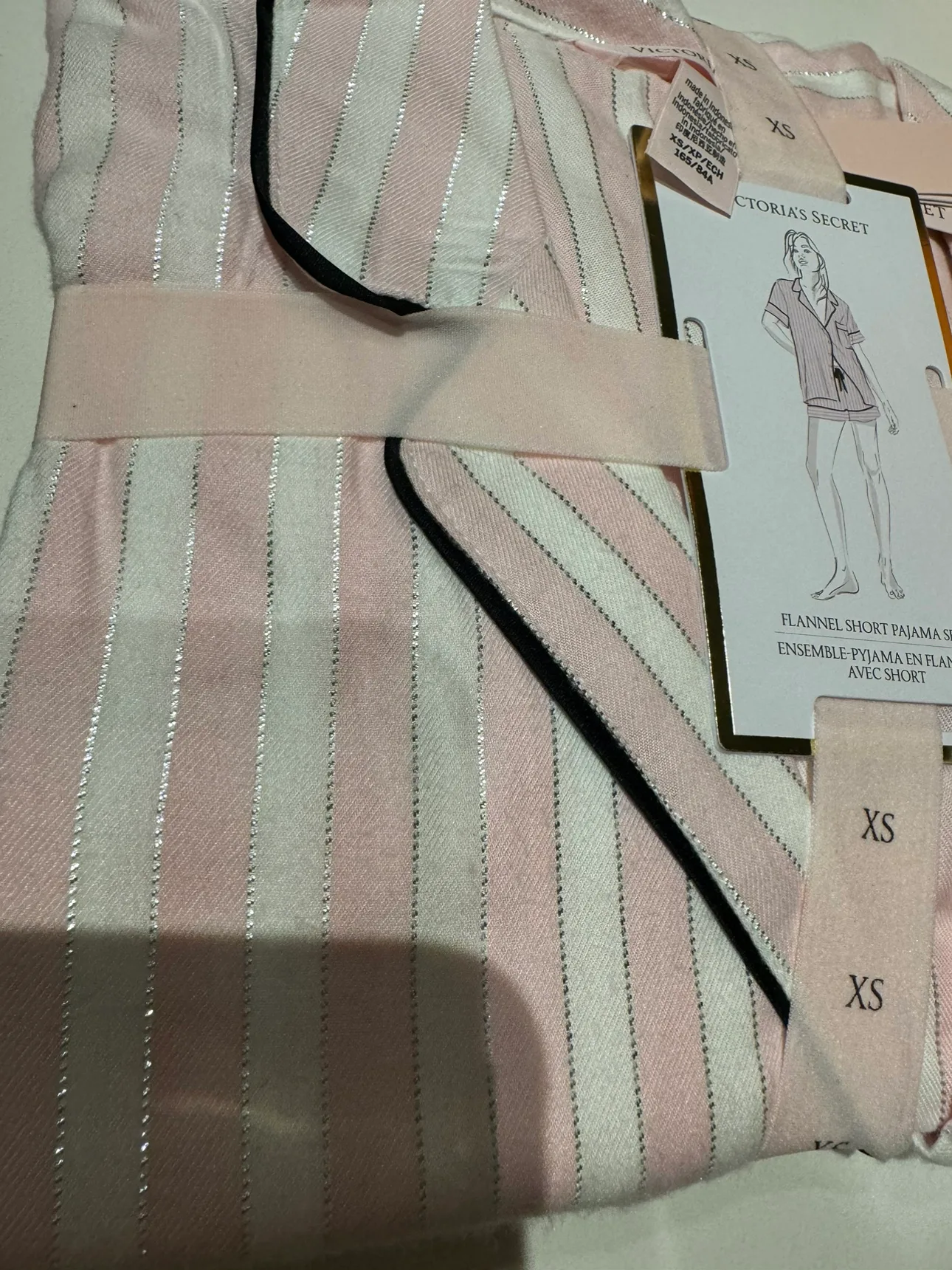 Victoria's Secret Pink and White Striped Flannel Pajama Set - XS image indicator(3)