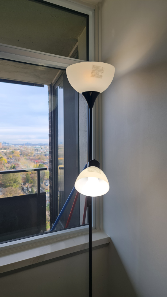 Black Floor Lamp with Two Shades and bulbs