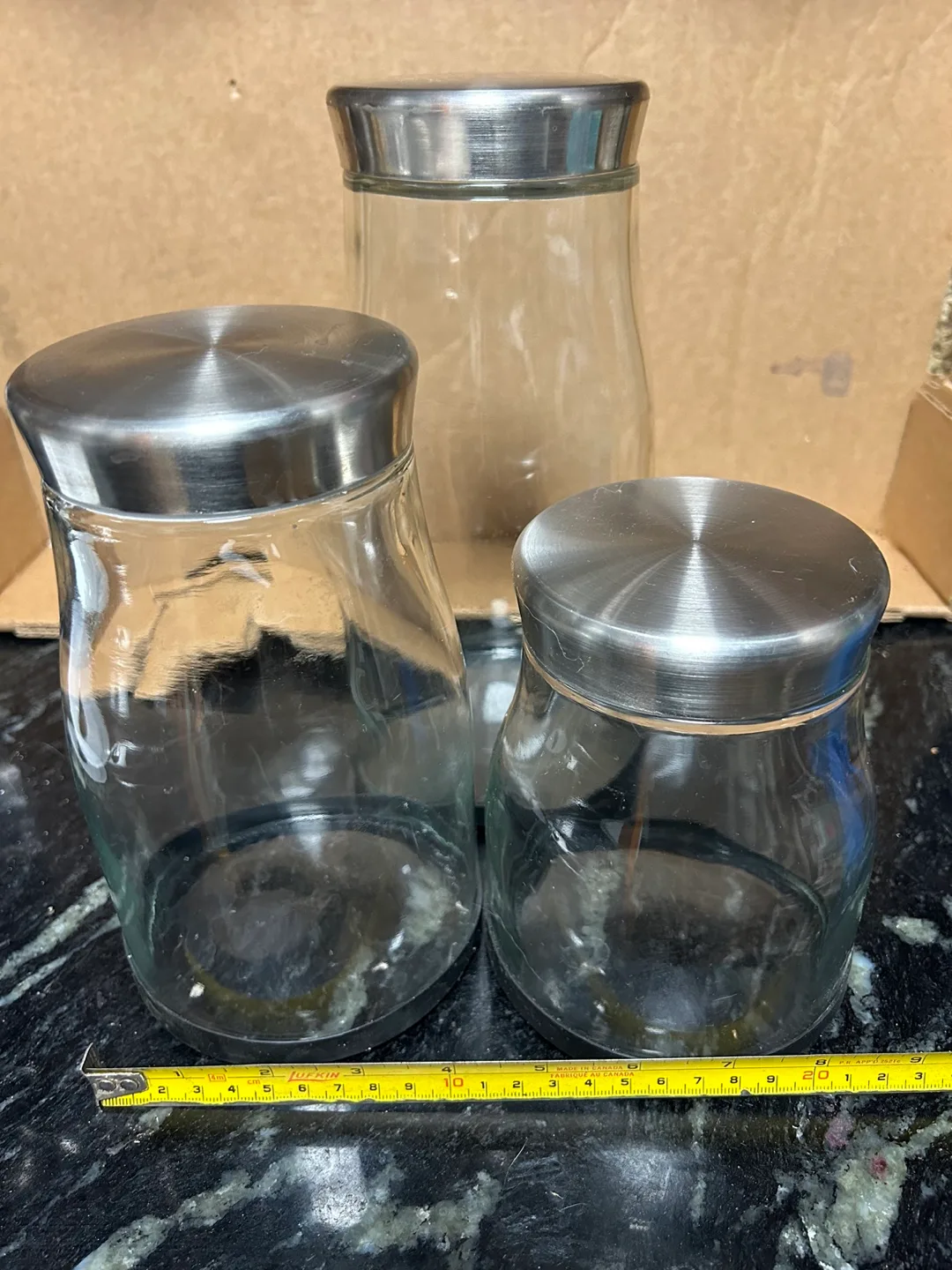 Set of 3 Glass Storage Jars with Stainless Steel Lids image indicator(2)