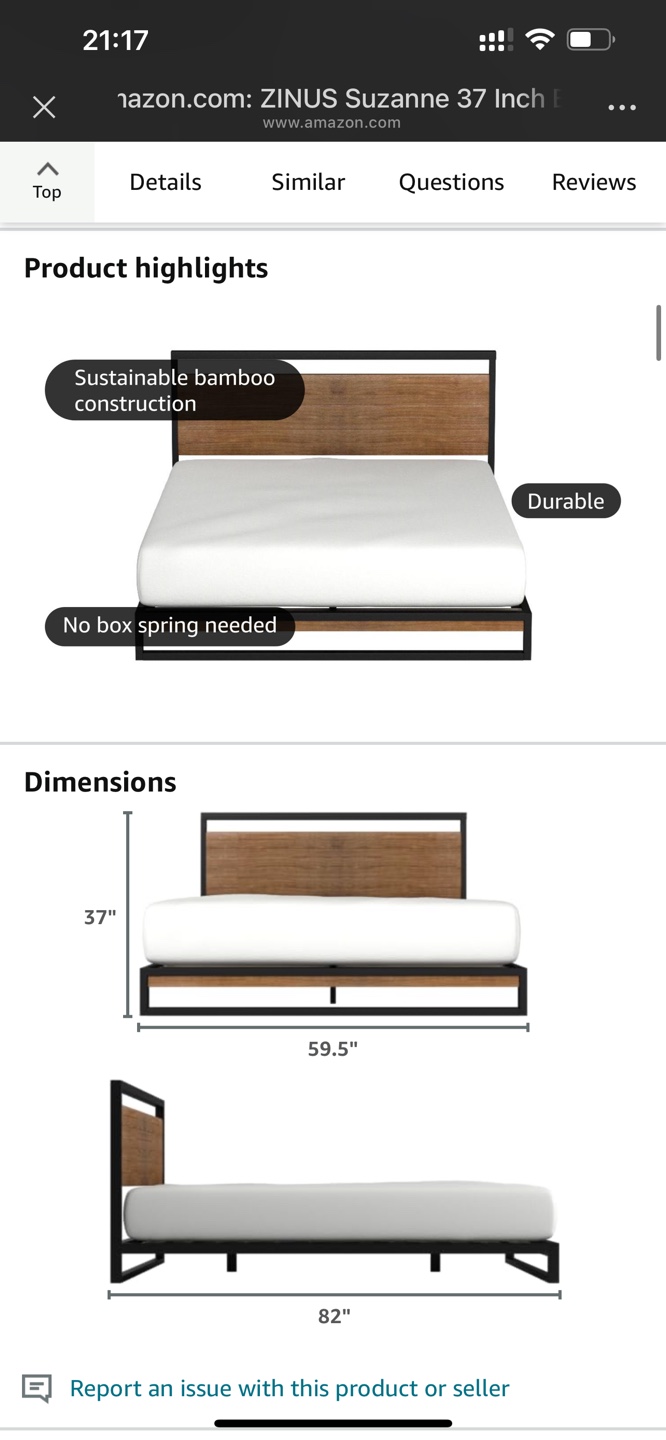 Zinus Suzanne 37 Inch Platform Bed Frame, Queen, Chestnut Brown - photo 4