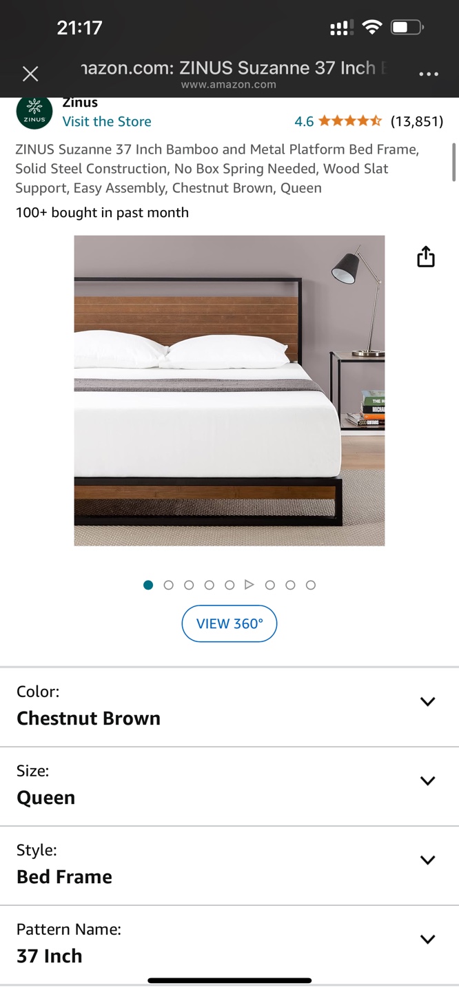 Zinus Suzanne 37 Inch Platform Bed Frame, Queen, Chestnut Brown - photo 2