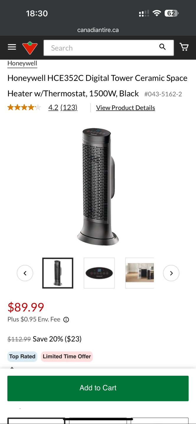 Honeywell Ceramic Tower Heater 1500w - photo 2