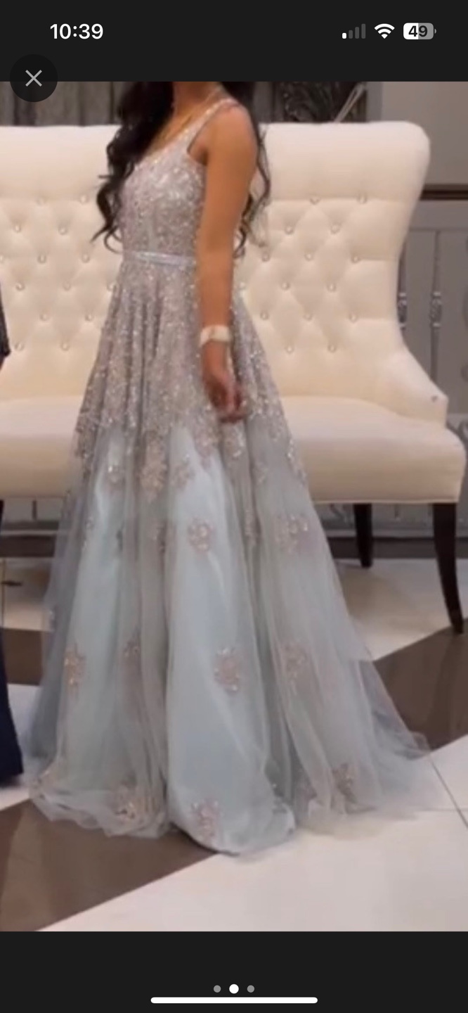 Powder Blue and Silver Beaded Formal Gown - photo 2