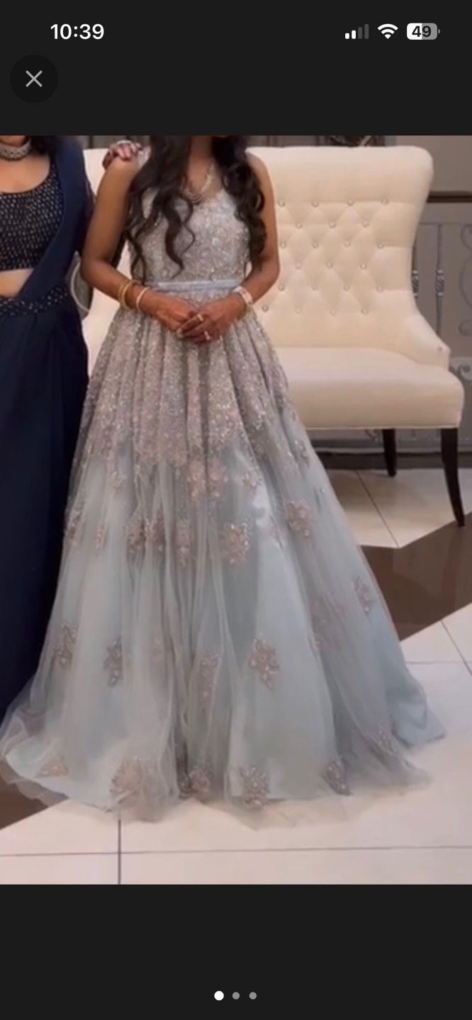 Powder Blue and Silver Beaded Formal Gown
