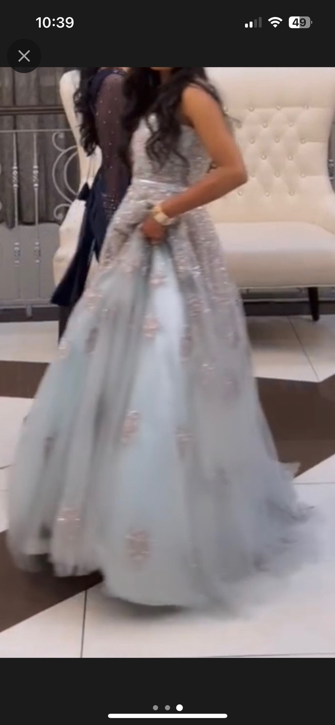 Powder Blue and Silver Beaded Formal Gown - photo 3