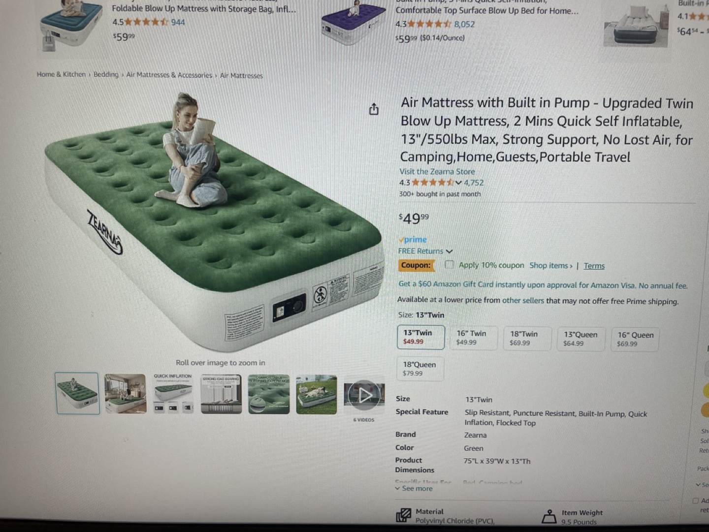 Twin Air Mattress with Built in Pump, No lost Air