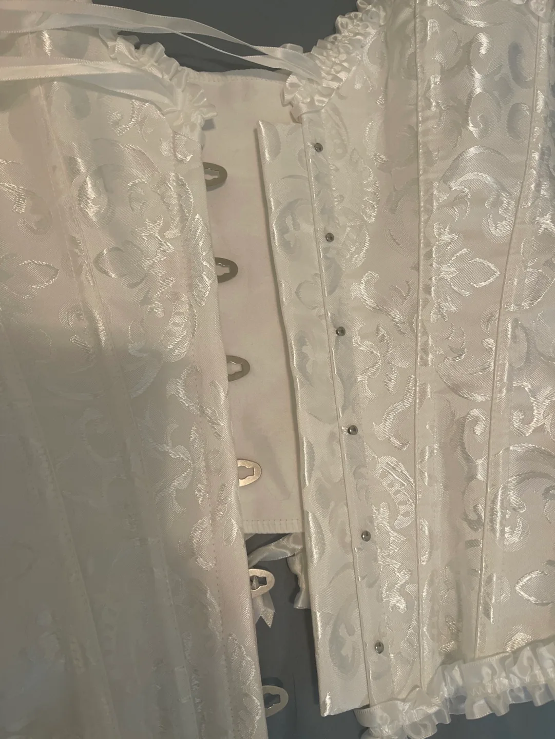 White Satin Corset with Matching G-String image indicator(4)