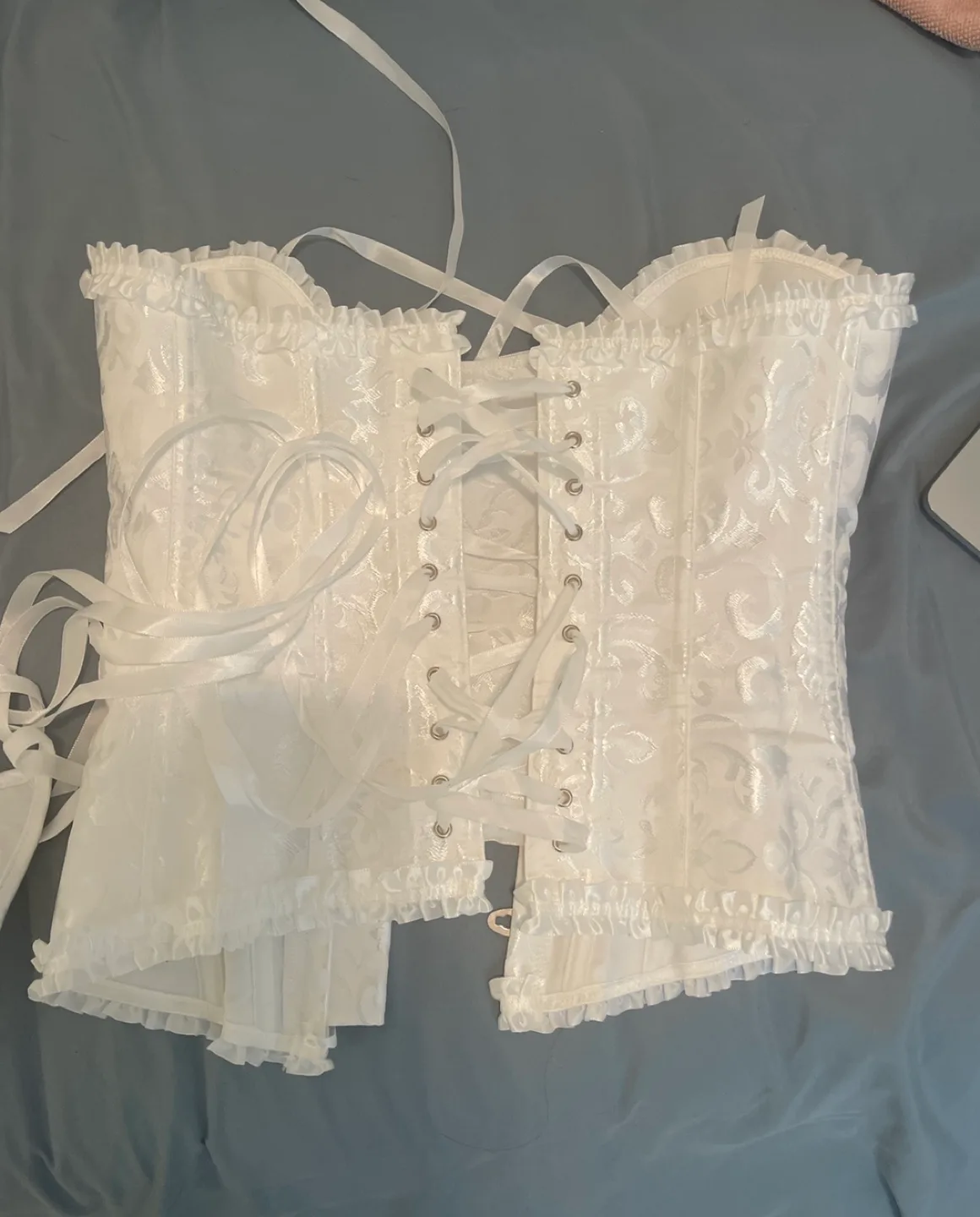 White Satin Corset with Matching G-String image indicator(5)