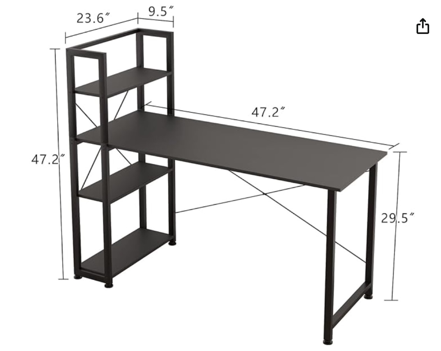 Black Computer Desk with Bookshelf - photo 2