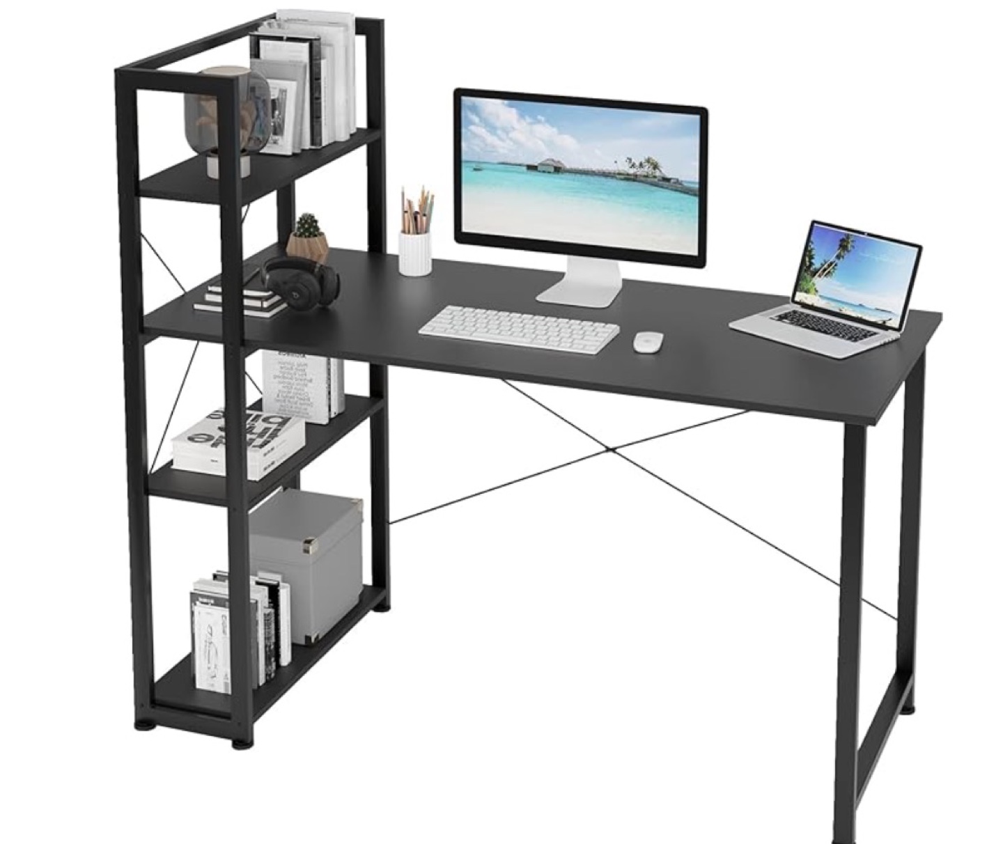 Black Computer Desk with Bookshelf