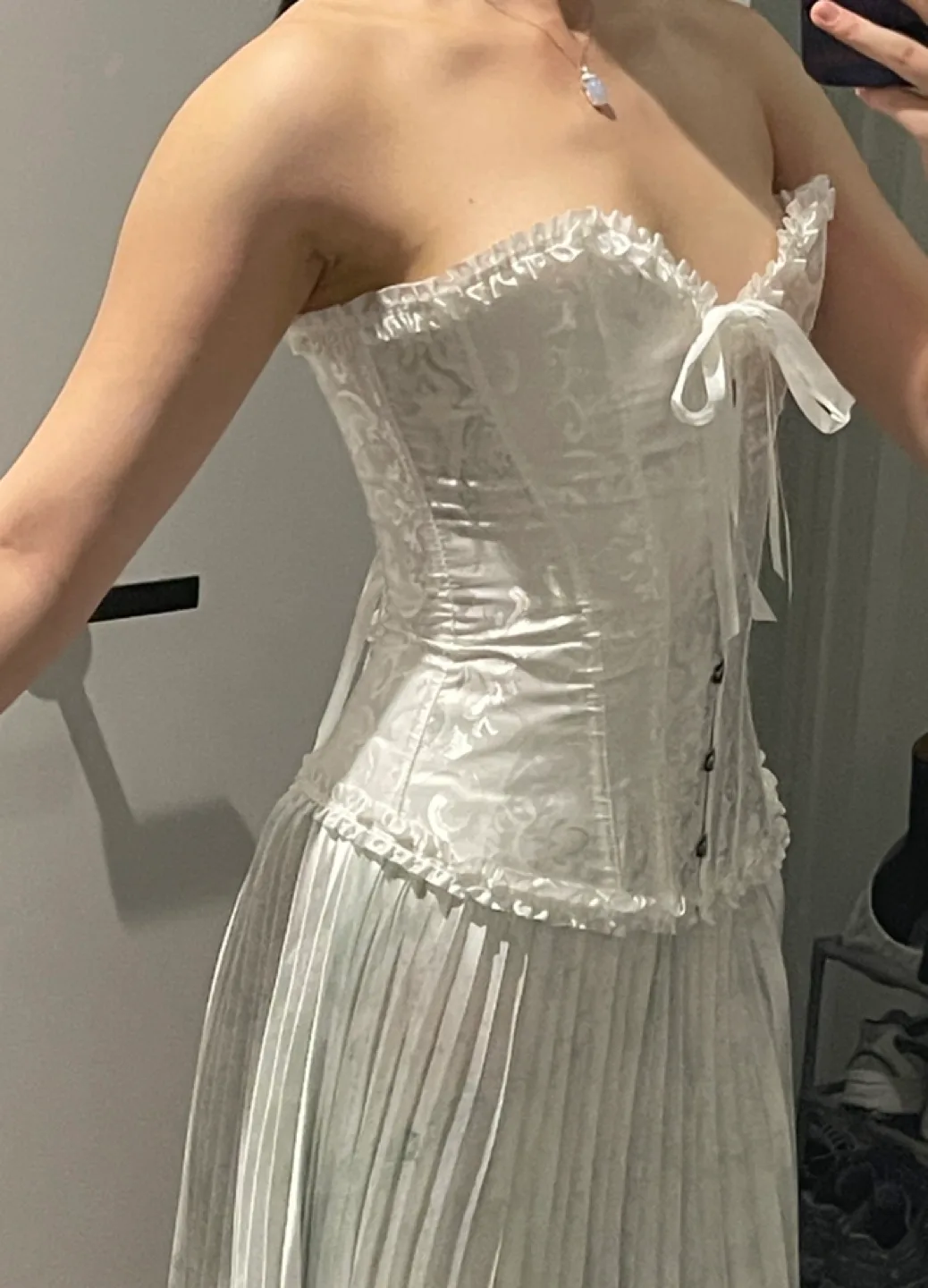 White Satin Corset with Matching G-String image indicator(2)