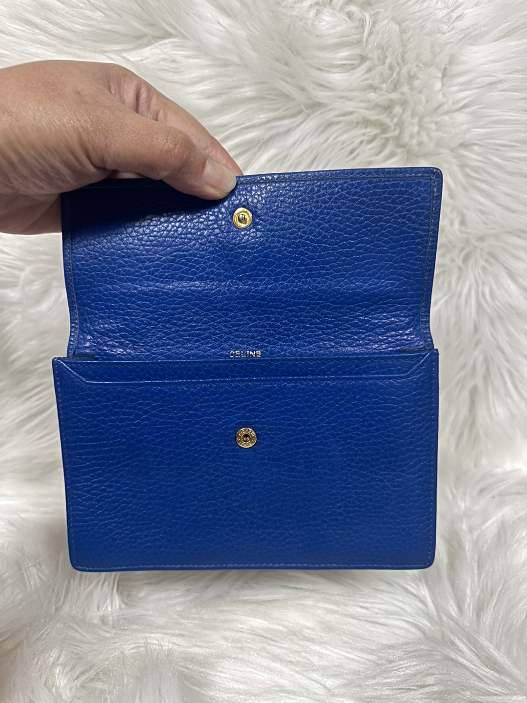 Authentic Celine Blue Leather Wallet with Top Handle - photo 5
