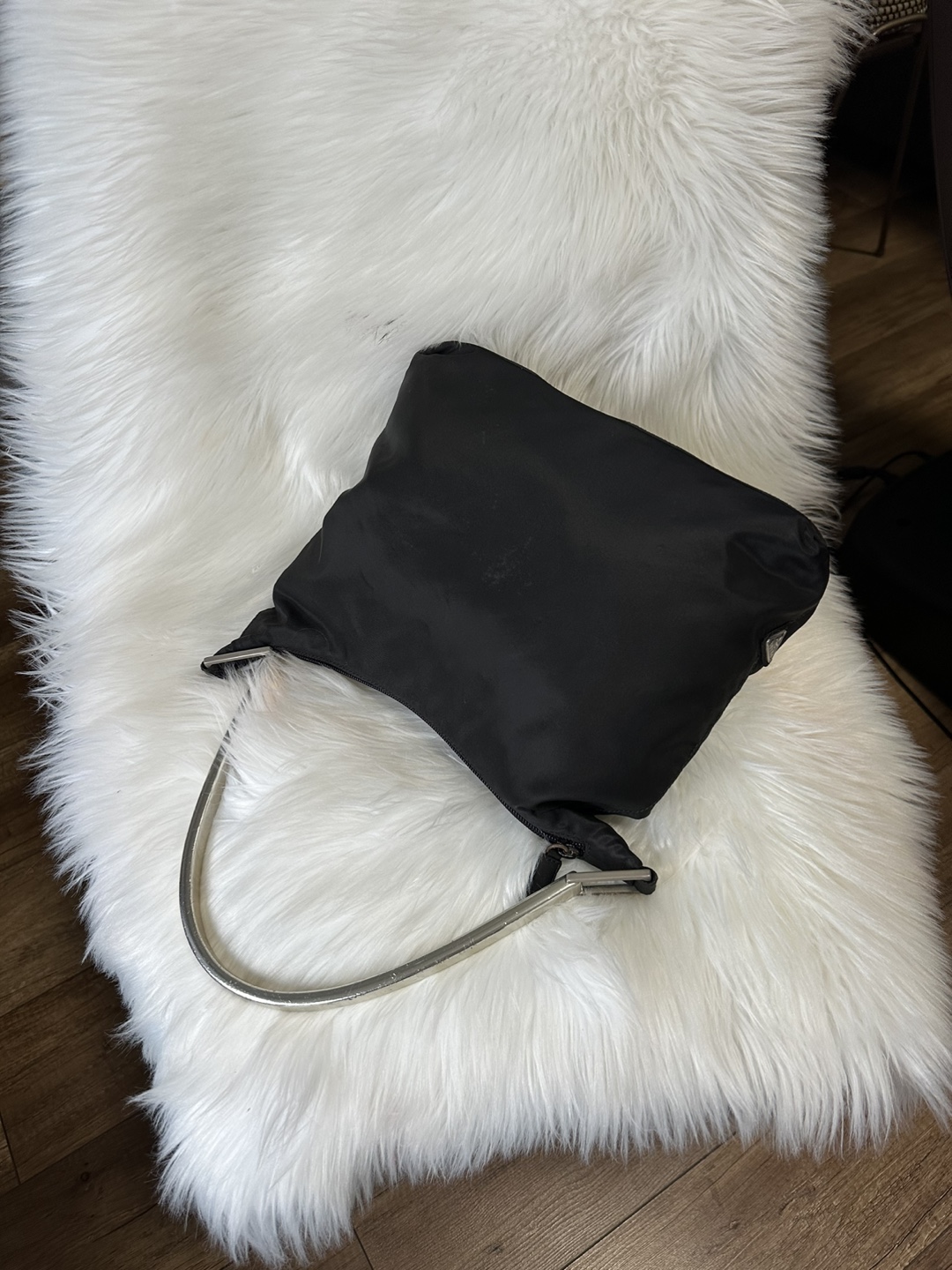 Authentic Prada Black Nylon Bag with Silver Handle - photo 2