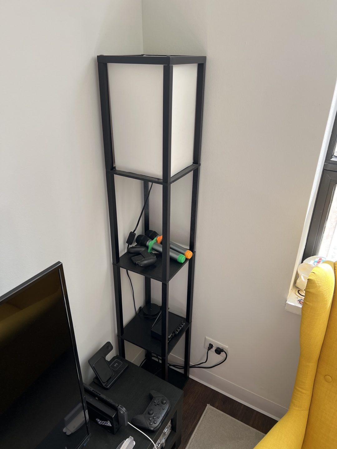 Black Floor Lamp with Shelf
