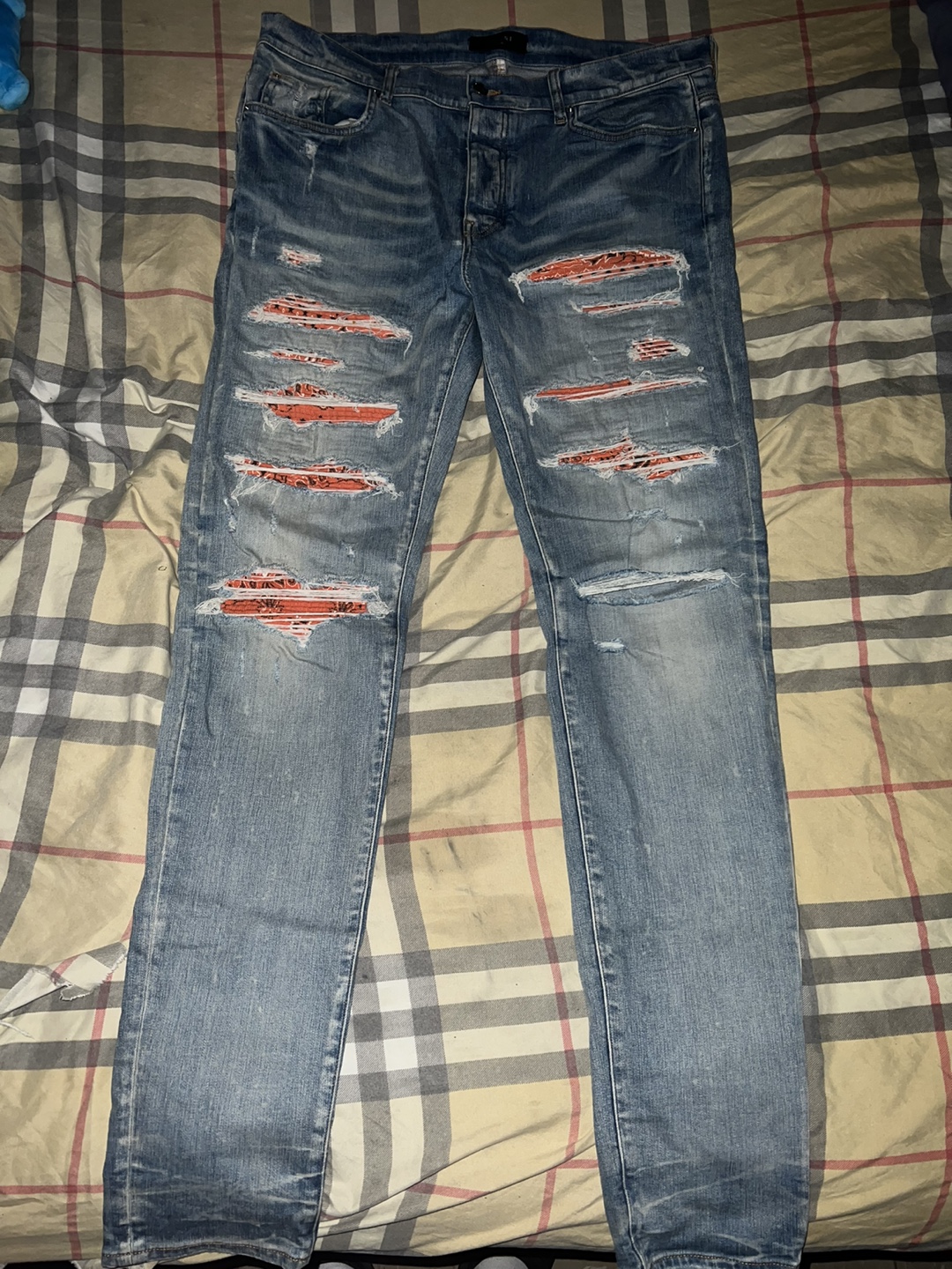 Amiri Orange Bandana Thrasher Jeans Clay Indigo (Size 38)