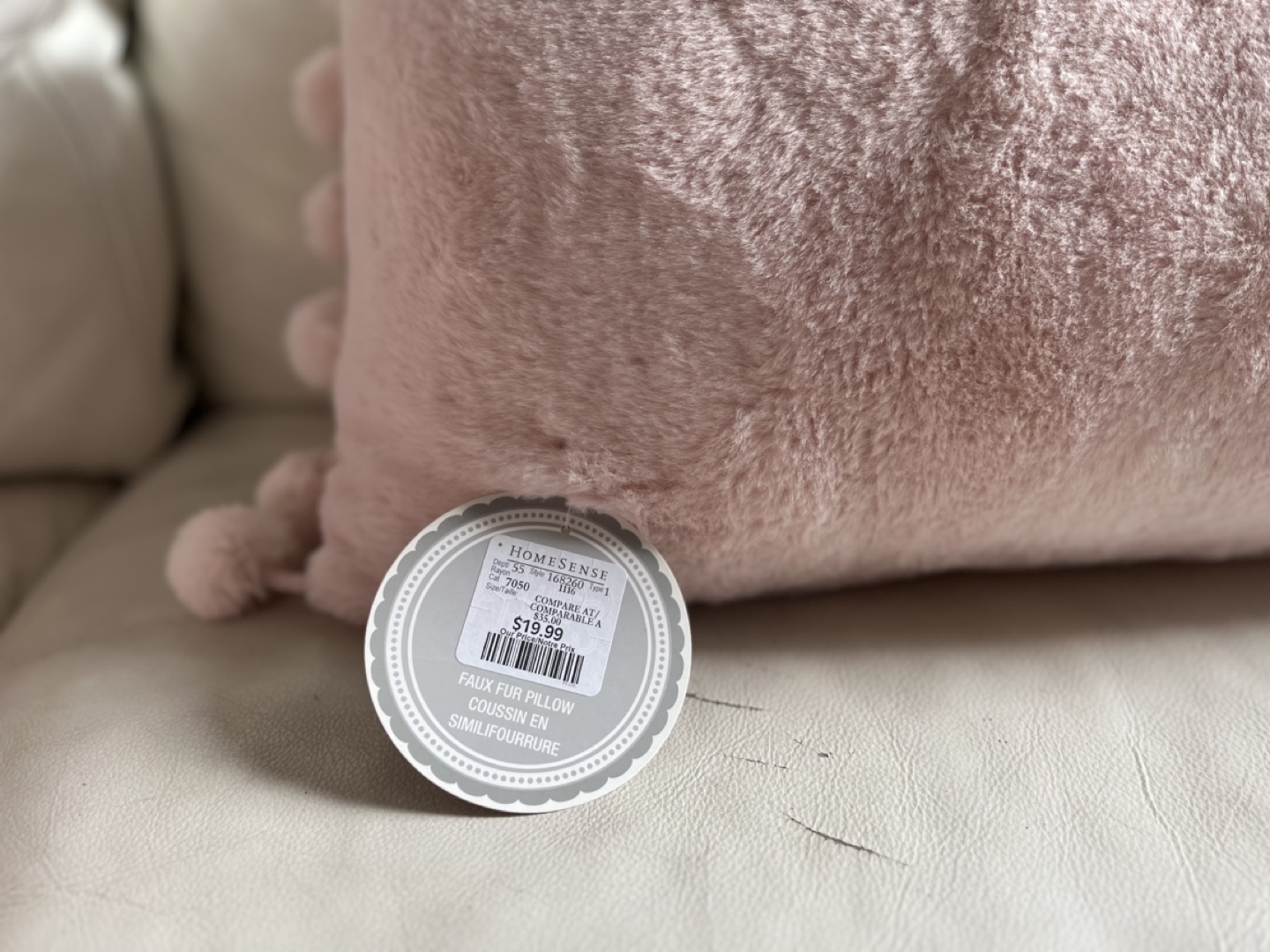 Pink Faux Fur Pillow with Pom Poms - photo 2