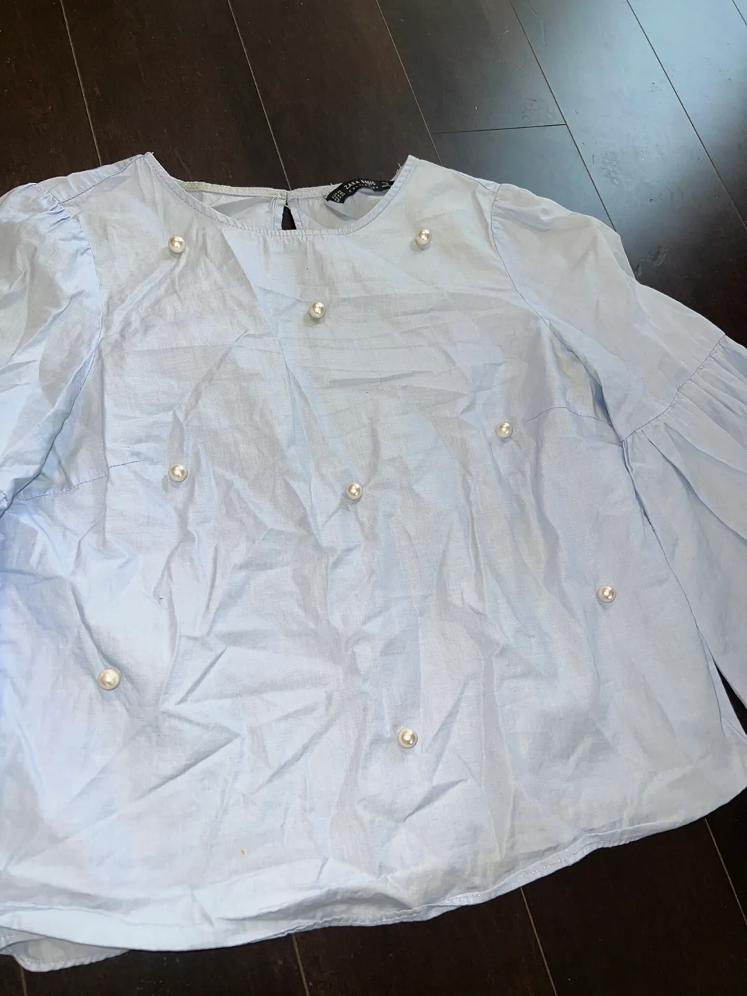 Zara Basic Collection Light Blue Blouse with Pearl Detail image indicator(2)