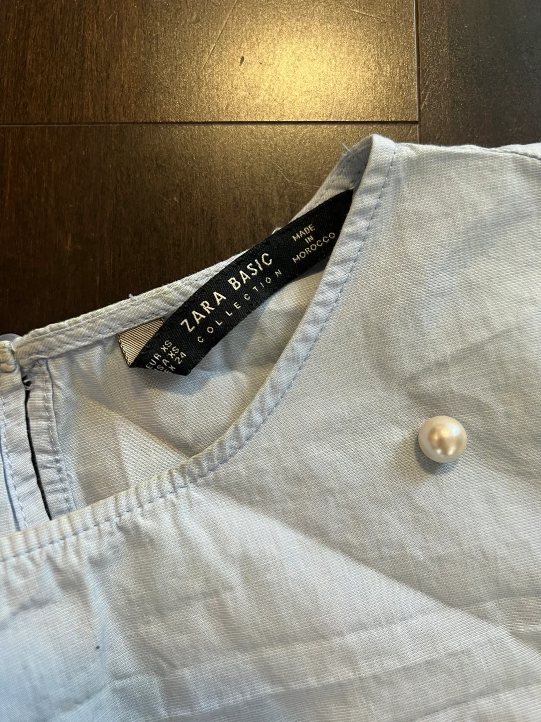 Zara Basic Collection Light Blue Blouse with Pearl Detail image indicator(3)