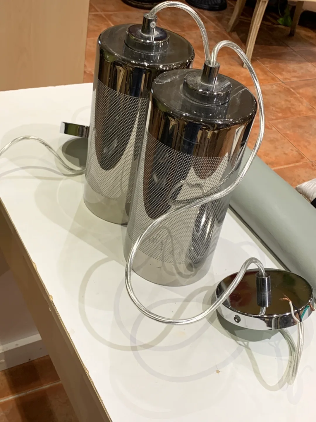 Light Chrome Kitchen Island Double Pendant Hanging Ceiling Light image indicator(3)