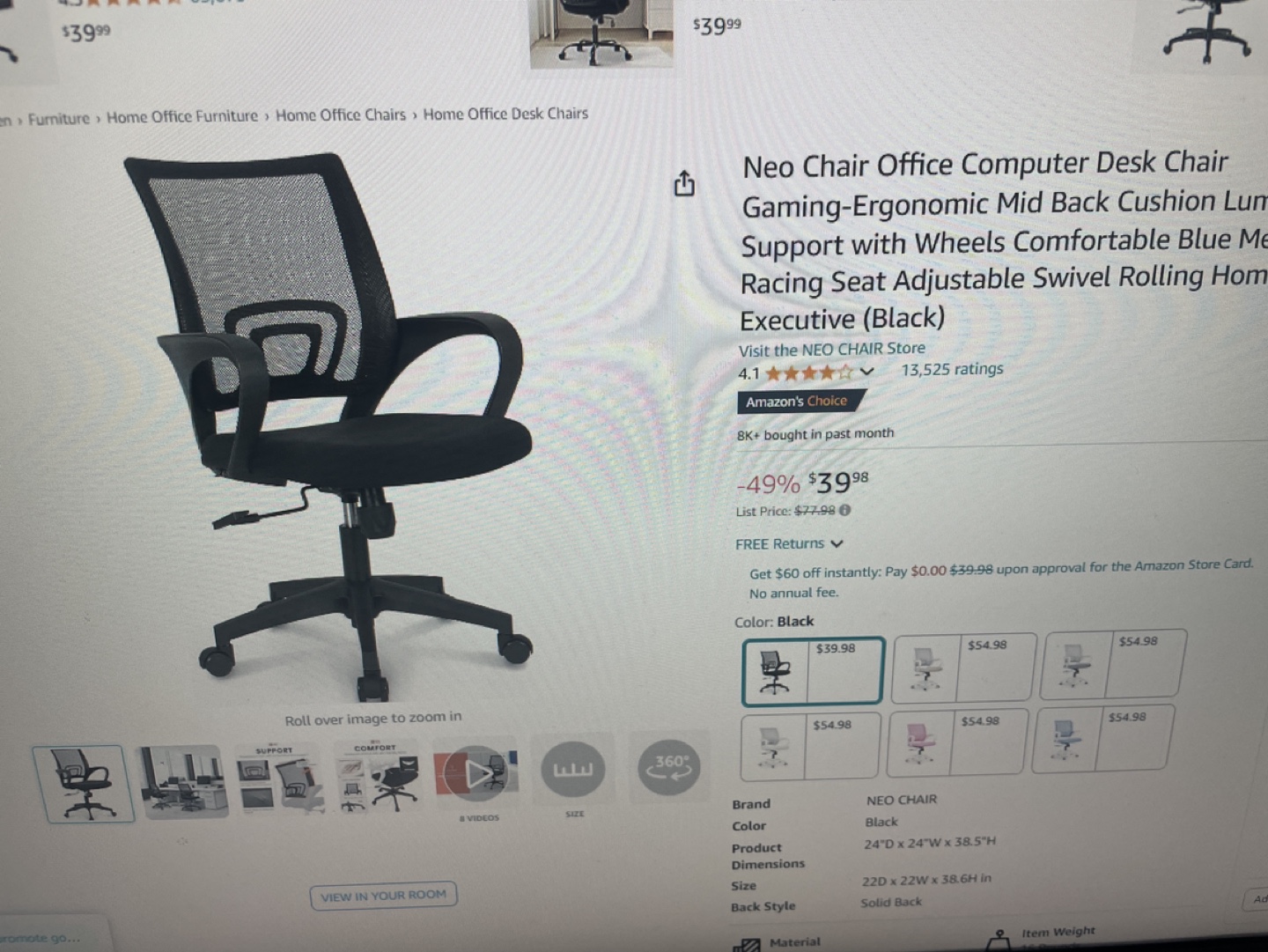NEO CHAIR Office Chair Black Mesh Computer Desk Chair