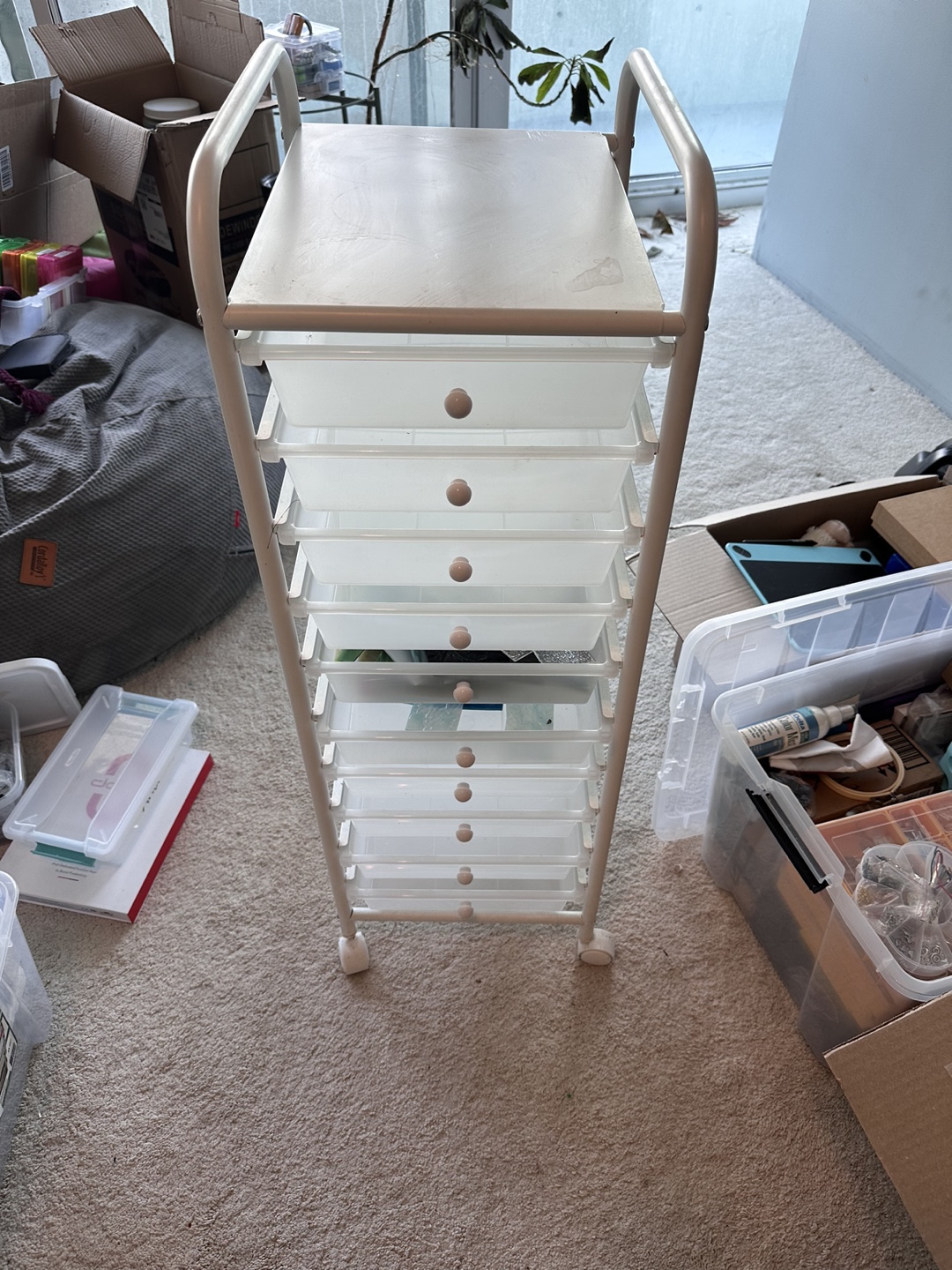 White Rolling Cart with Drawers