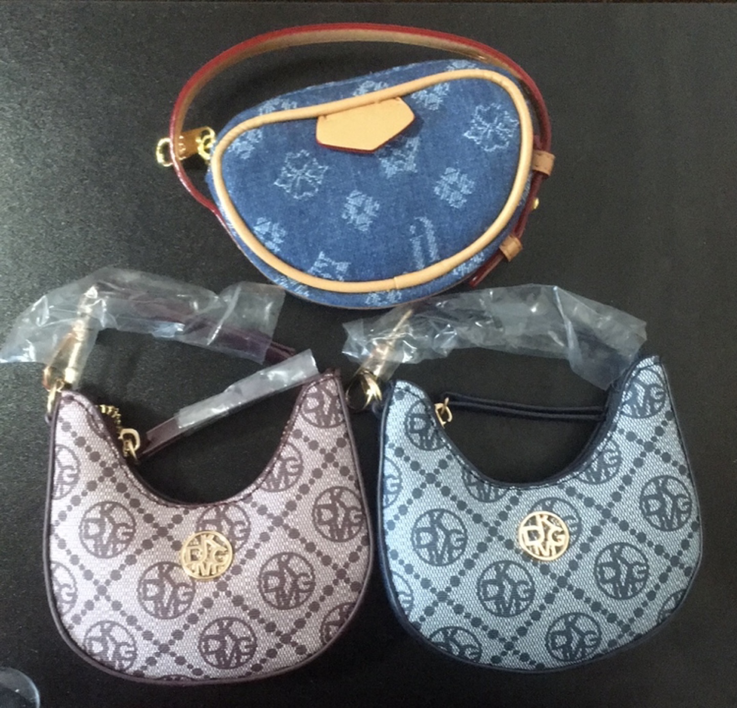 Set of 3 Mini Blue and Purple Keychain Bag Charms