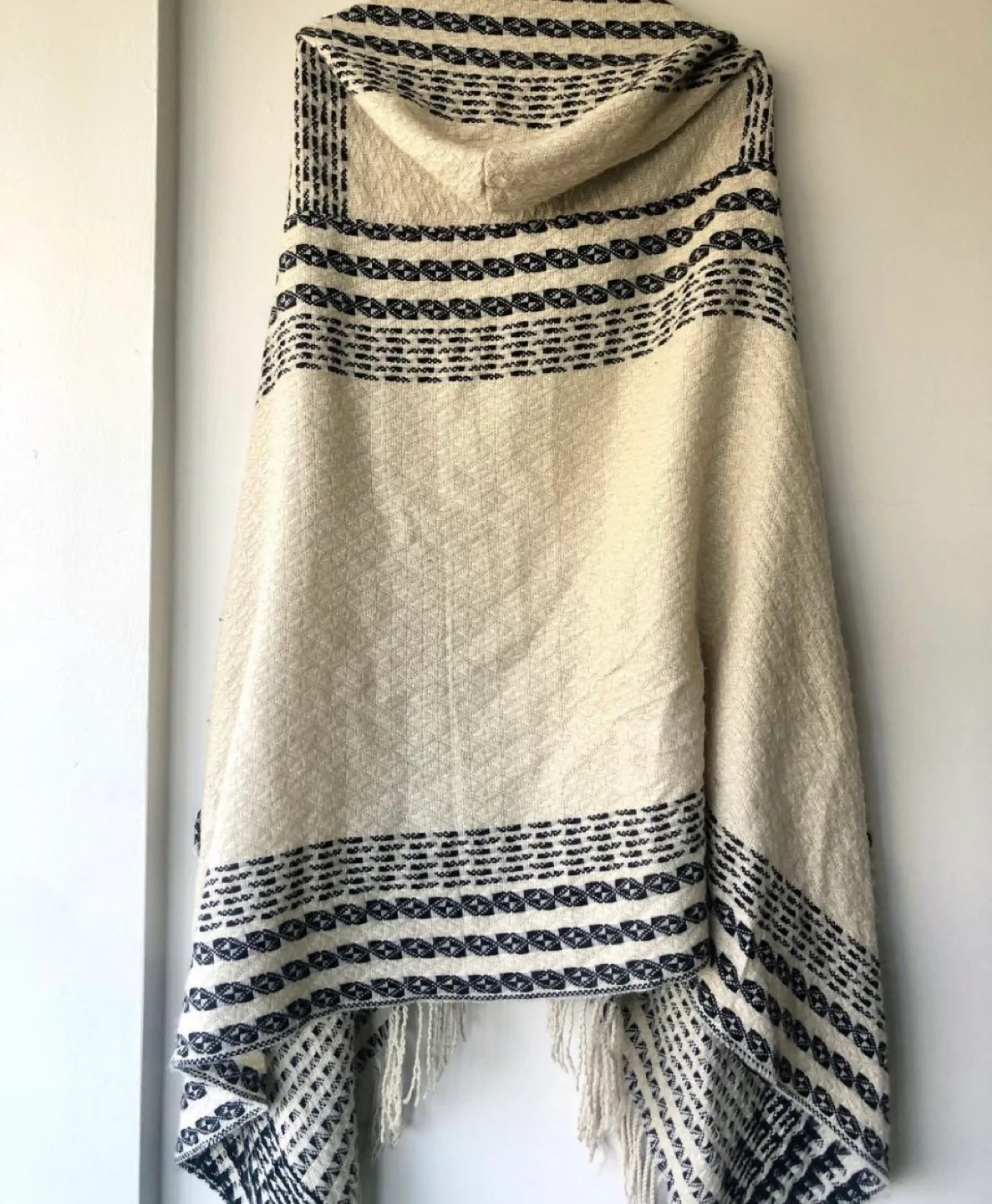 Cream and Black Hooded Poncho image indicator(2)