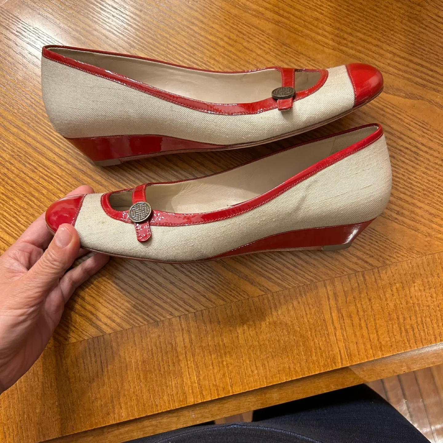 Cole Haan Women's Red and Tan Wedge Heels image indicator(2)