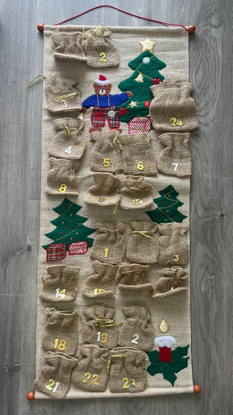 Christmas Advent Calendar Burlap Wall Hanging image indicator(5)